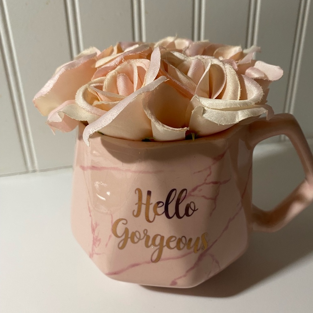 Pink Marble Mug with Faux Roses